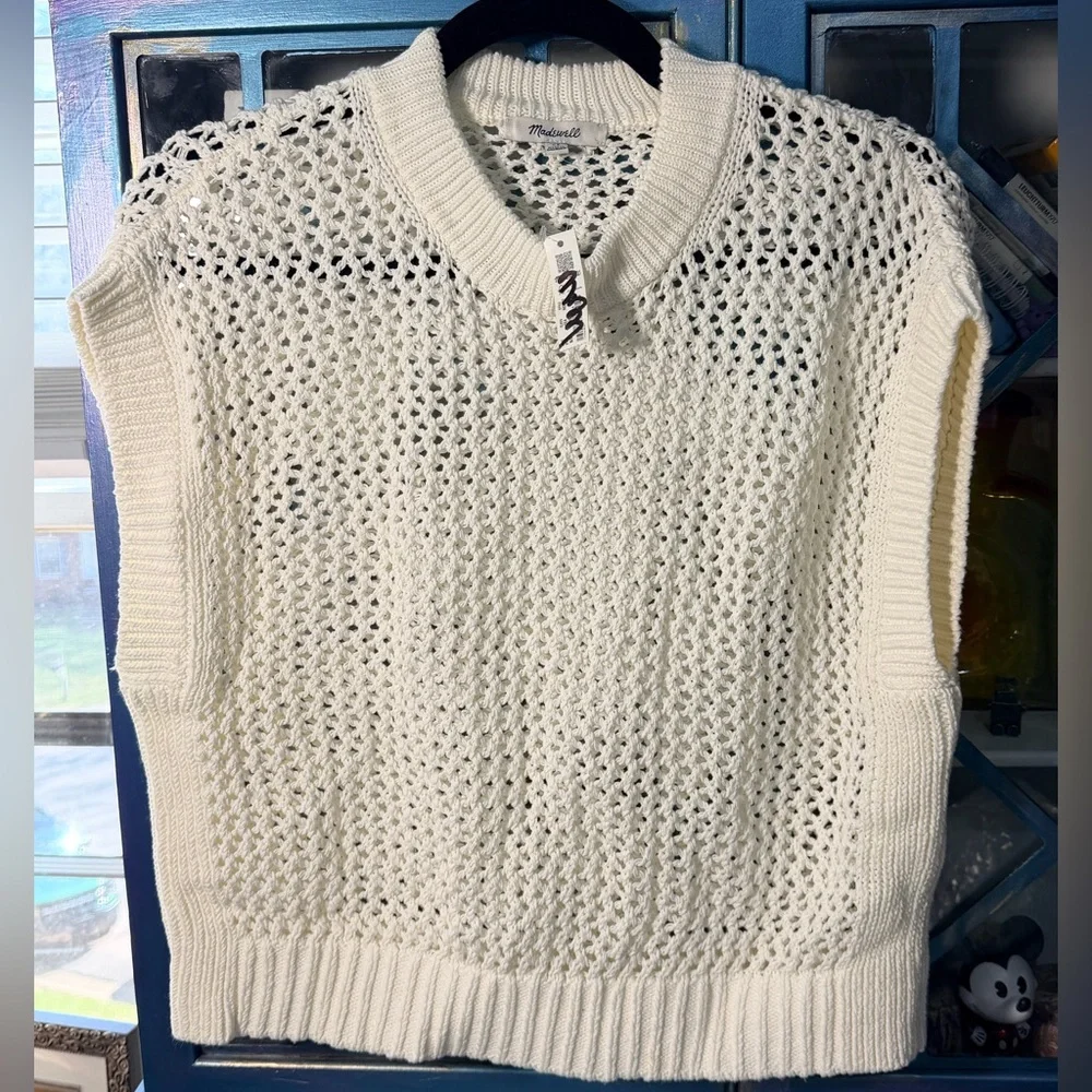 Madewell Bright Ivory Open-Knit Short-Sleeve Sweater Vest - Picture 5 of 6